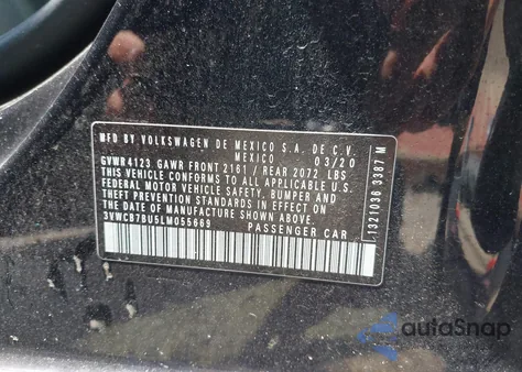 2020 Volkswagen Jetta 1.4T R-Line/1.4T S/1.4T Se/Se from USA, damaged, VIN 3VWCB7BU5LM055669